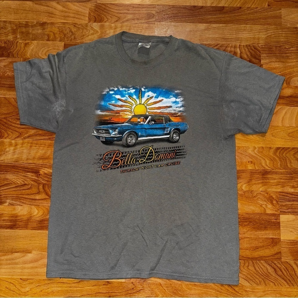 Ford Mustang Bella Domani Graphic Print T Shirt Gray Menβs Size L + Free T Shirt